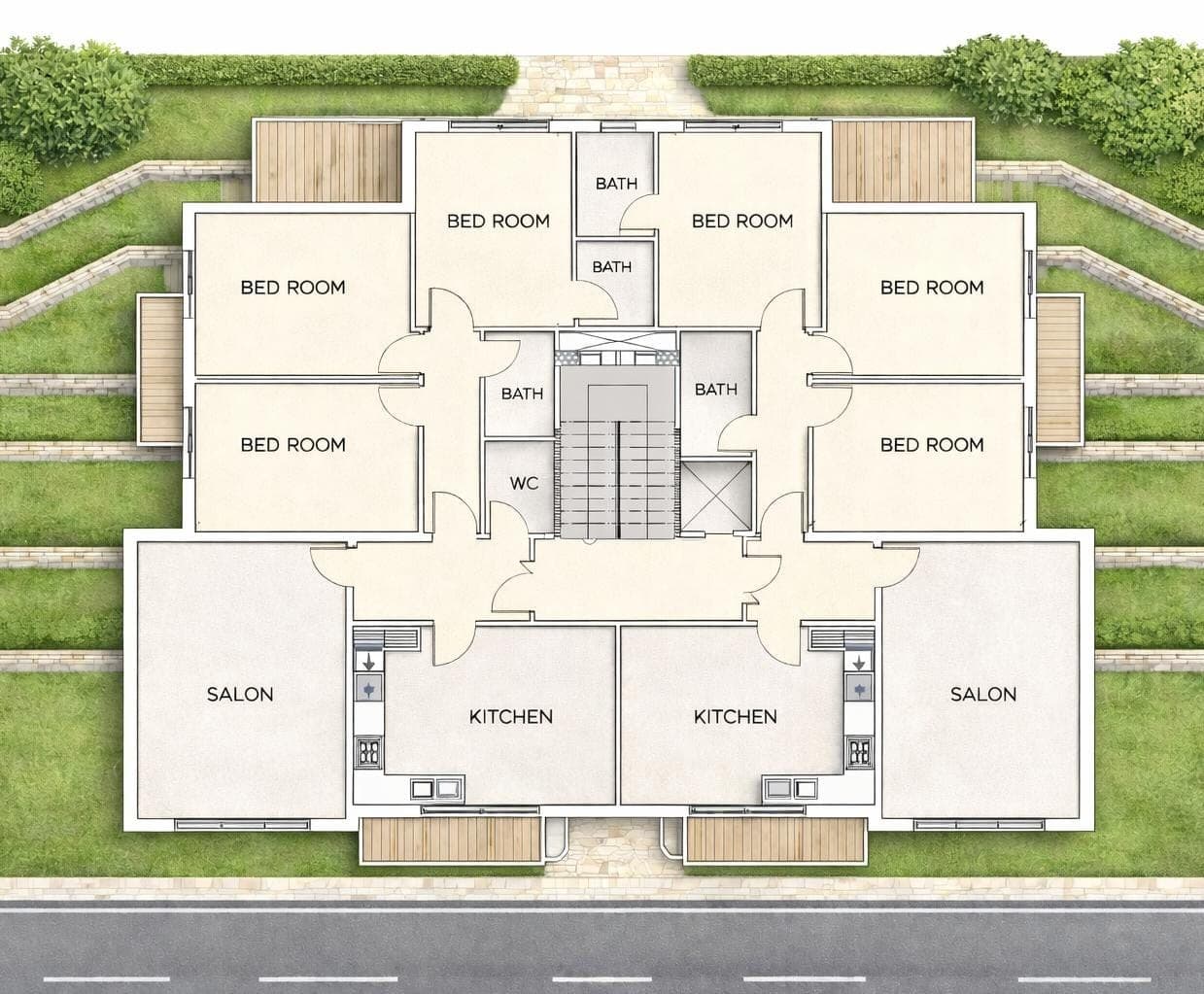 Typical floor plan of Ainwzein Residence 02 with two apartments per level